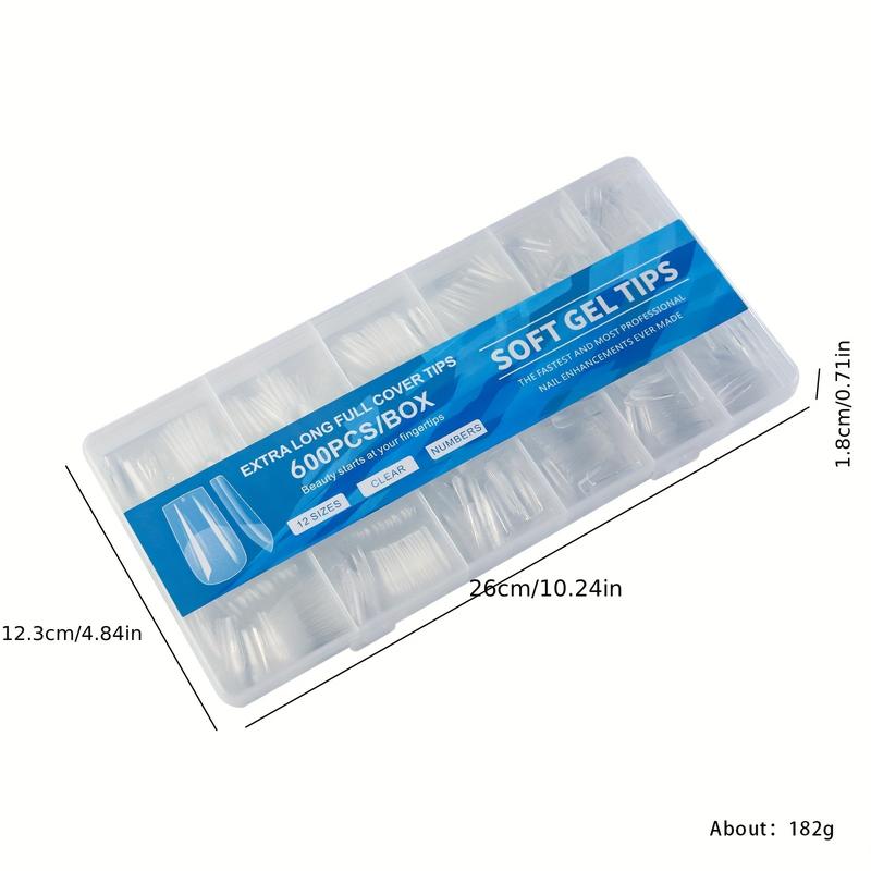 600pcs Soft Gel Nail Tips, Half Matte Clear Acrylic Nail Tips Pre-shaped False Nail Tips For Nail Extension Manicure Tools For Nail Art salon