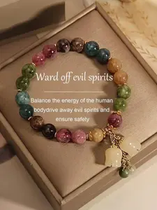 Bellflower Pendant Colorful Aventurine Bracelet, Back-To-School Essential, Anti-Bad Luck, Balance Energy, Adjustable Length, Unisex Gift