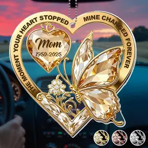 Personalized Memorial Mom Acrylic Keychain, Butterfly Heart Sympathy Keychain, Custom Name Dates Keepsake, In Loving Memory Gift, Bereavement Gift for Family