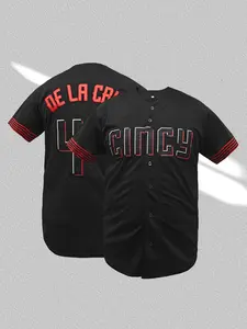 Men's Baseball Jersey, Embroidered Letter & Number Design, Breathable Quick-Dry Short Sleeve Tee, Sporty Fitted Casual Top