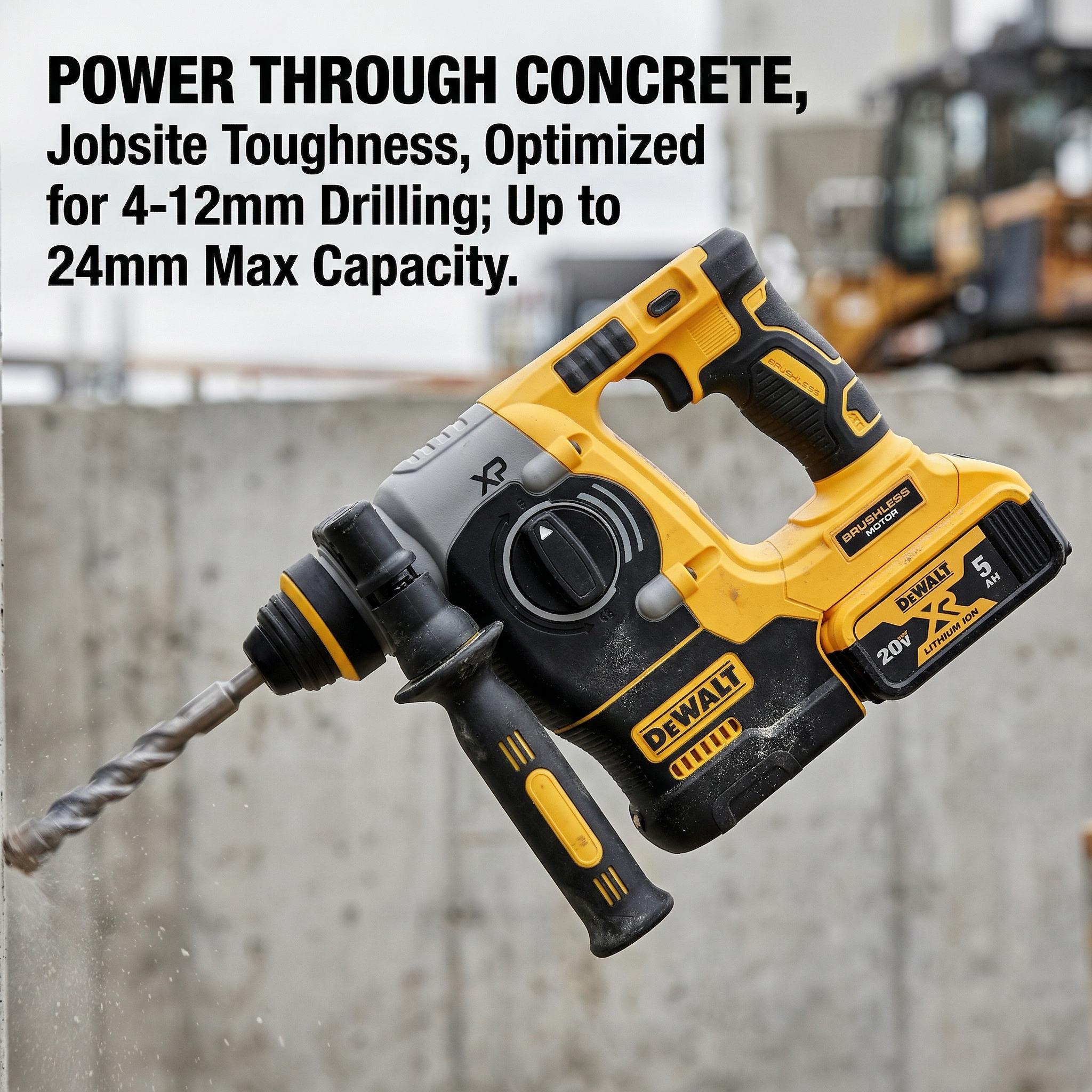 Dewalt DCH273 Concrete Drill Set: 4-12mm Optimal Range, 0-4600bpm, with 20V Battery & Charger