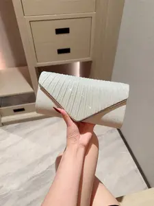 New European Style Women's Ruched Sparkling Evening Bag, Wedding Bridal Clutch, Versatile Shoulder Crossbody Chain Bag, Perfect Gift for Women