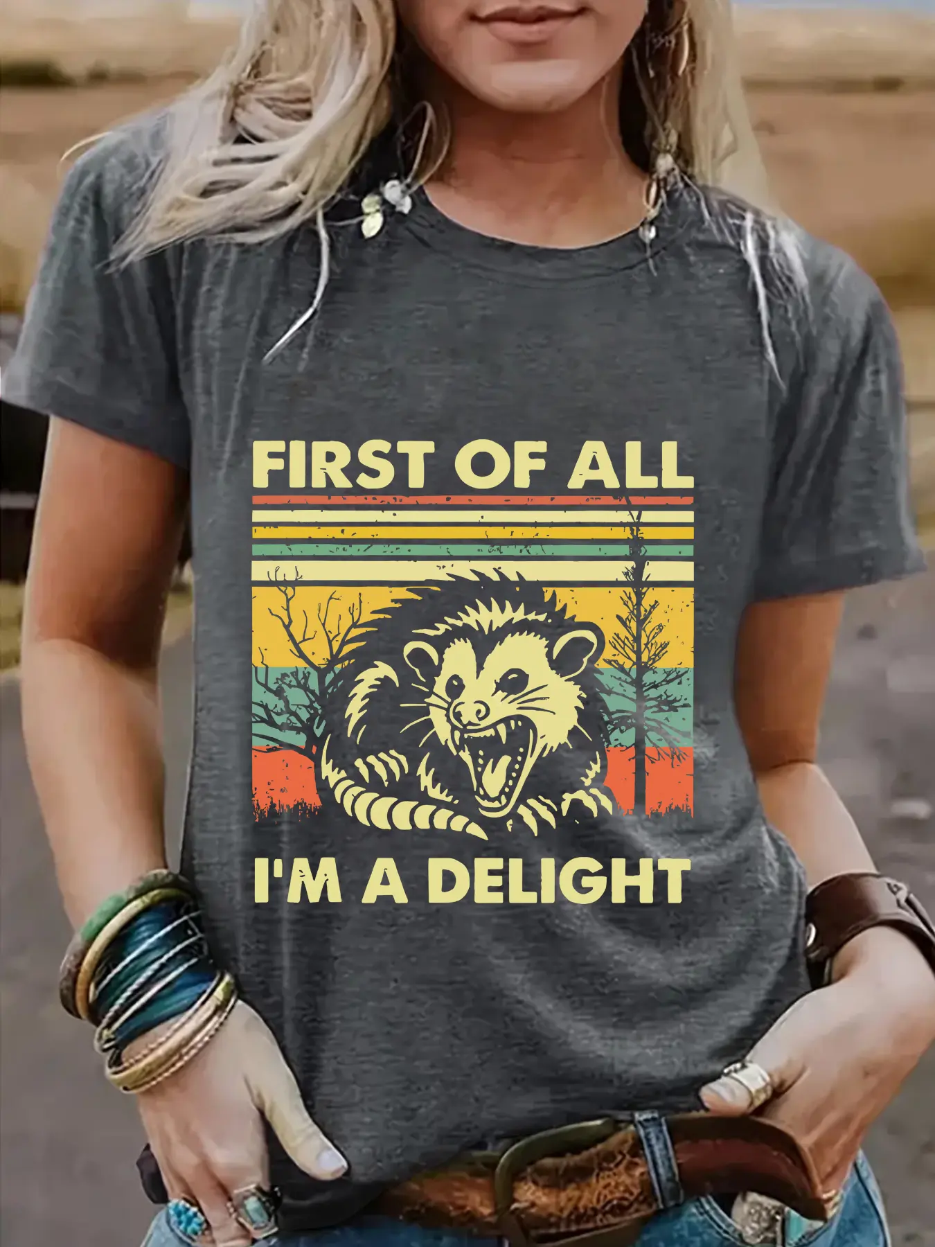 Spring Summer First of All I’m a Delight Fitted Print Round Neck T-Shirt, Fashionable Comfortable Breathable Lightweight Casual Streetwear Tee for Women, Trendy Graphic Top