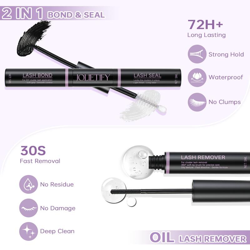 JOLIETIFY Lash Extension Kit, Princess,Manga Style, Holo Luxe Edition, Faux Mink 8–16mm Cluster Lashes, Lightweight Spiky Look, Individual Lashes with Waterproof Bond & Seal, Tweezers & Remover, Easy DIY