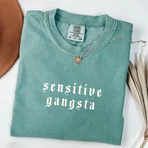 Comfort Colors Sensitive Gangsta Mommy Mamacita Funny Meme Quote Trendy Retro Graphic Cotton T-shirt for Daily Sarcastic Humor Fans, Apparel Made In The USA		