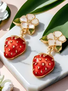 Sweet Elegant Strawberry Geometric Design Ear Studs,  for Women All-Season Fashion Accessory