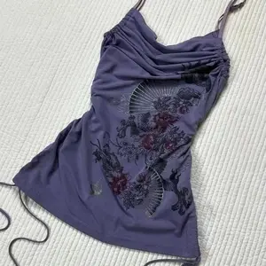 Subcultural Hottie Halter Vests Japanese 2000s Y2k Purple Printed Camisole Harajuku Korean Kpop Women's Tanks Vintage Sexy Tops