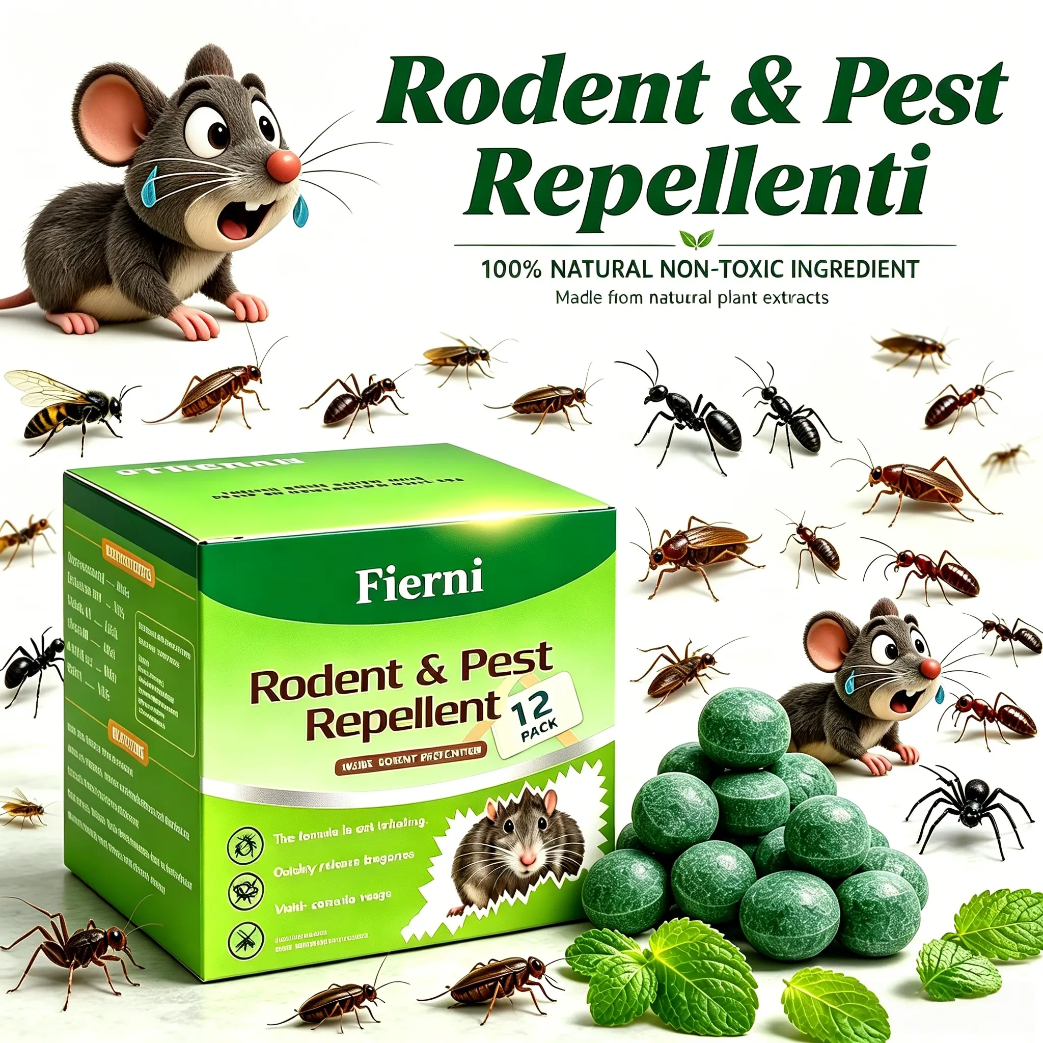 12-Pack Pest Repellent Balls, Peppermint & Cedarwood Oil Botanical Mouse Rat Repellent, Natural Rodent Deterrent for Indoor Outdoor Home Garage Pest Control