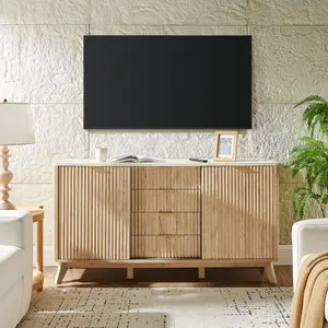 OKD 60 "Modern Fluted Vanity Combo - 4 Drawers, 2 Sliding Storage Cabinets, Adjustable Shelves for Bedrooms, Living Room, Dining Room or Entryway