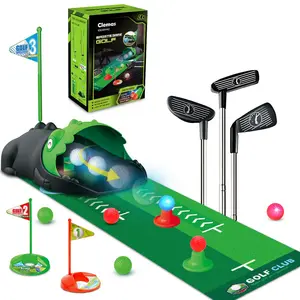 Upgraded Kids Toy Golf Set with Dinosaur Automatic Golf Returner, Led Light Up Night Golf Balls, 3 Clubs, Putting Mat, 3-8 Toddler Mini Golf Games, Indoor Outdoor Sports Toys for Boys Girls 3+