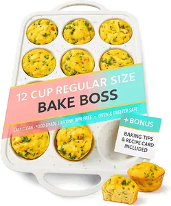 12-Cup Silicone Muffin Pan with Metal-Reinforced Handles – Nonstick, Non-Toxic Cupcake Pan for Baking – Easy-Release, BPA-Free, Dishwasher-Safe Silicone Muffin Tray - 1 PACK - CREAM