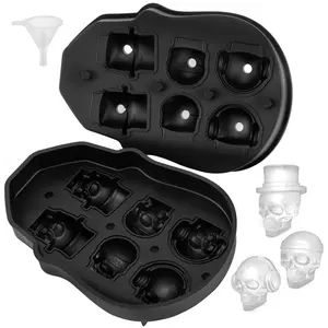 VEVOR Skull Ice Cube Tray, TikTokShopBlackFriday, 6-Grid Skull Ice Ball Maker, Flexible Black Silicone Ice Tray with Lid & Funnel, Skull Ice Cubes in 3 Distinct Patterns for Beverages & Chocolates on Parties & Holidays