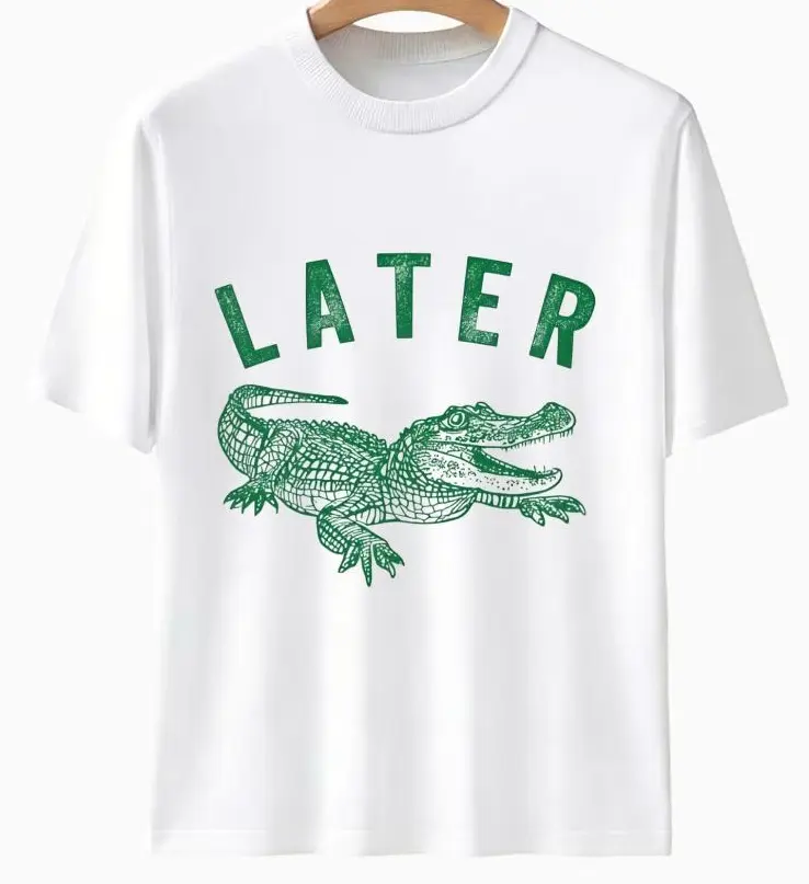 "Later" Vintage Alligator Graphic Tee - White