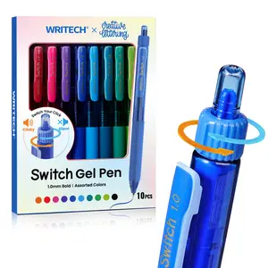 WRITECH Colored Ink Gel Pens: Switch Between Silent and Clicky, 1.0mm Bold Point Pen for Journaling Smooth Writing Quick-dry No Bleed 10ct WRITECH x Creative Lettering
