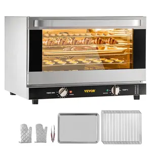 【Summervibes】VEVOR Commercial Convection Oven,  47L/43Qt, Half-Size Conventional Oven Countertop, 1600W 4-Tier Toaster with Front Glass Door, Electric Baking Oven with Trays Wire Racks Clip Gloves, 120V, ETL Listed