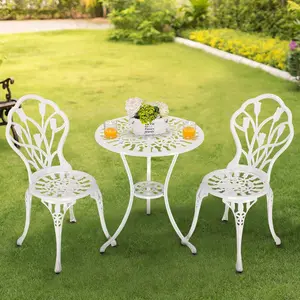 3 Piece Bistro Set Table and Chairs Set of 2 Outdoor Patio Set Cast Aluminum Bistro for Garden Balcony, Durable Rust All-Weather Resistance