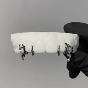 Y2K Heart Fangs Grillz Custom Plain 925 Silver Top 4