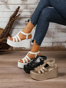 Summer New Thick Sole Wedge Sandals for Women, Multicolor Roman Style Platform Shoes, Short Height Increase Toe-Open Beach Shoes, Fashionable Platform Sandals