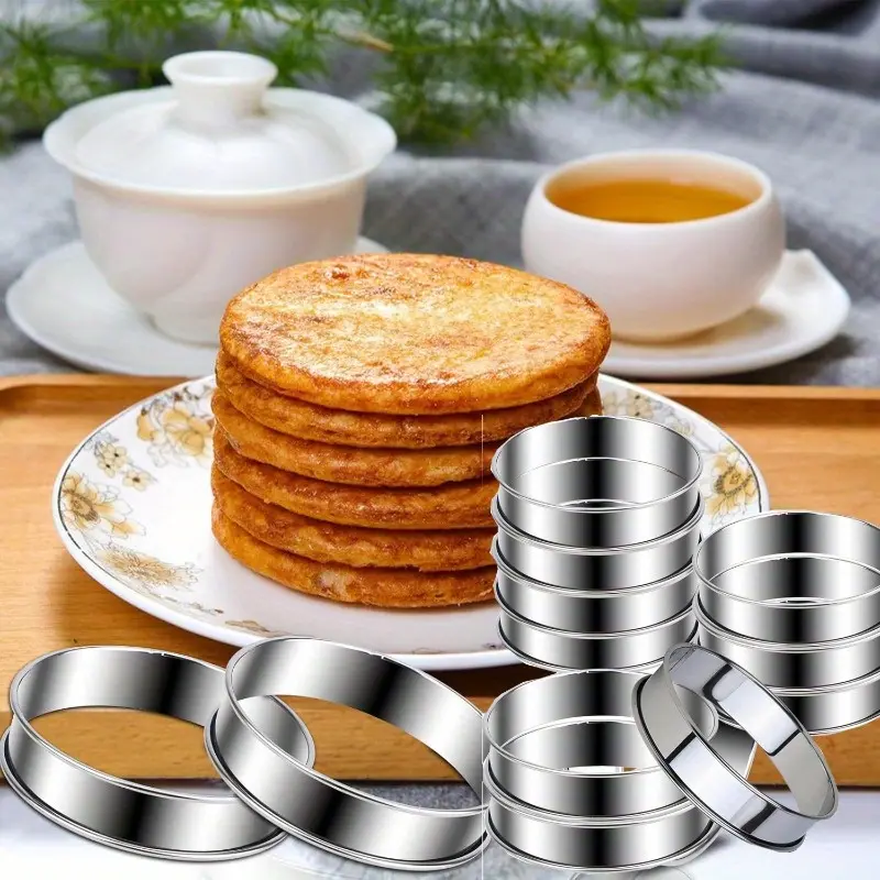 12 Pieces 3'' Double Rolled Nonstick Muffin Tart Ring Mold, English Muffin Rings, Stainless Steel Crumpet Rings, for Home Baking, Food Making