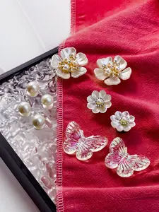 Set of 14 Glittery Pearl Butterfly Flower Accessories, DIY Girl Shoe Decorations, Bling Crocodile Clips, Alligator Buckles