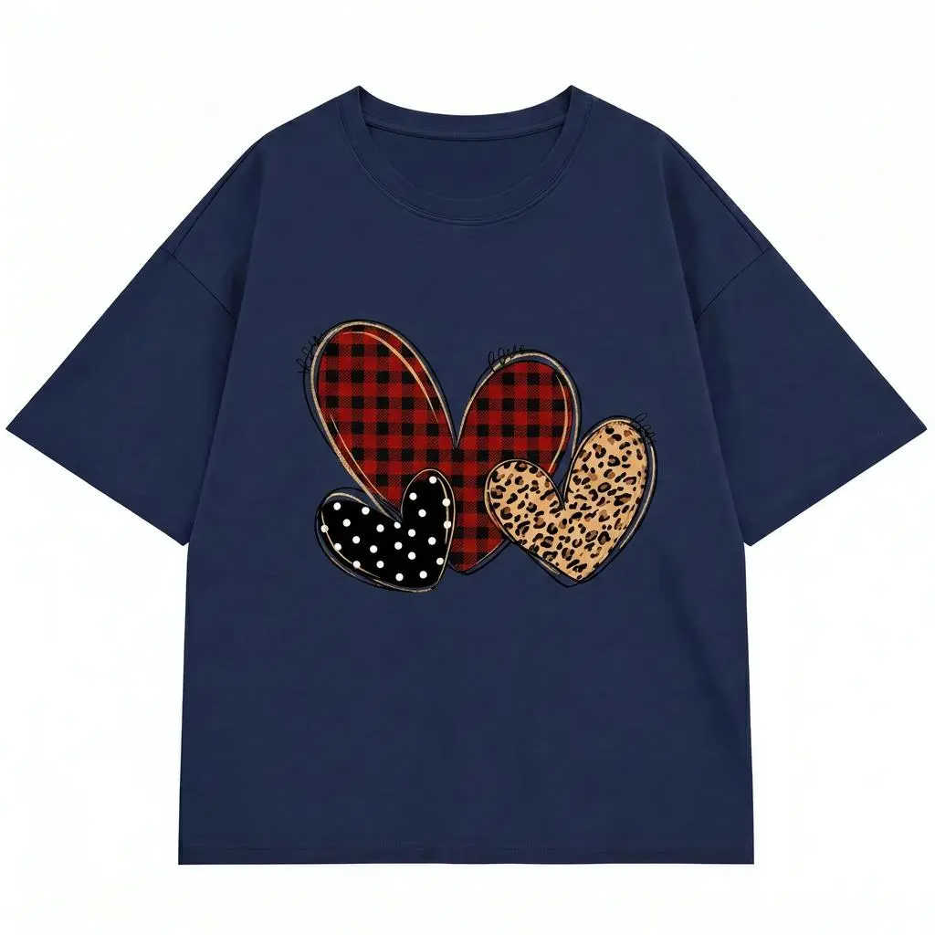 Leopard Plaid Heart Graphic Tee Women Plus Size Valentines Day Love Shirt
