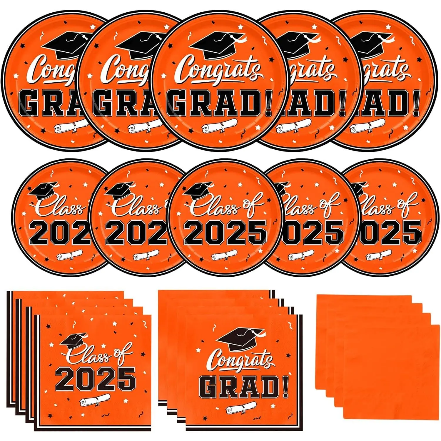 Graduation Party Plates and Napkins  Graduation decorations 2025 Orange Disposable Paper Plates Luncheon Napkins  Napkins for Congrats Grad Party Decorations, Serve 50