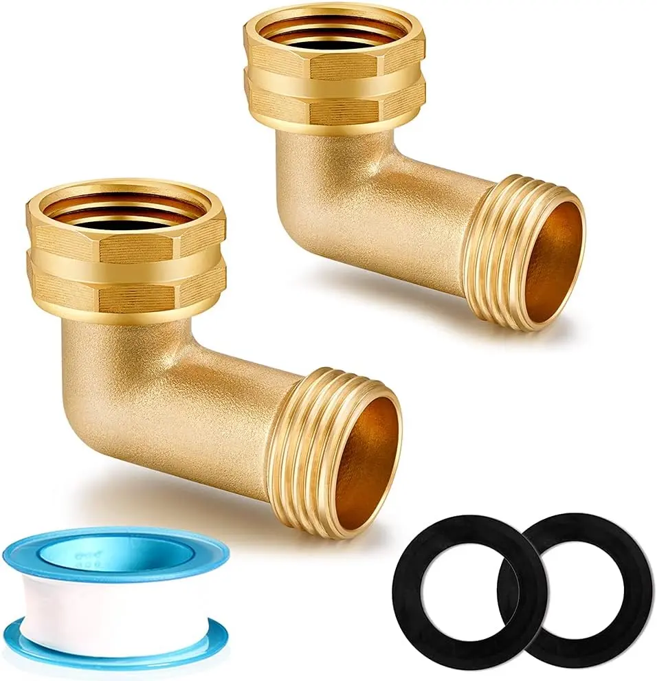 GJANSH Garden Hose Elbow Connector 90 Degree Solid Brass Pipe Fittings Hose Elbow -Eliminates Stress and Strain On RV Water Intake Hose Adapter 3/4" FHT x 3/4" MHT