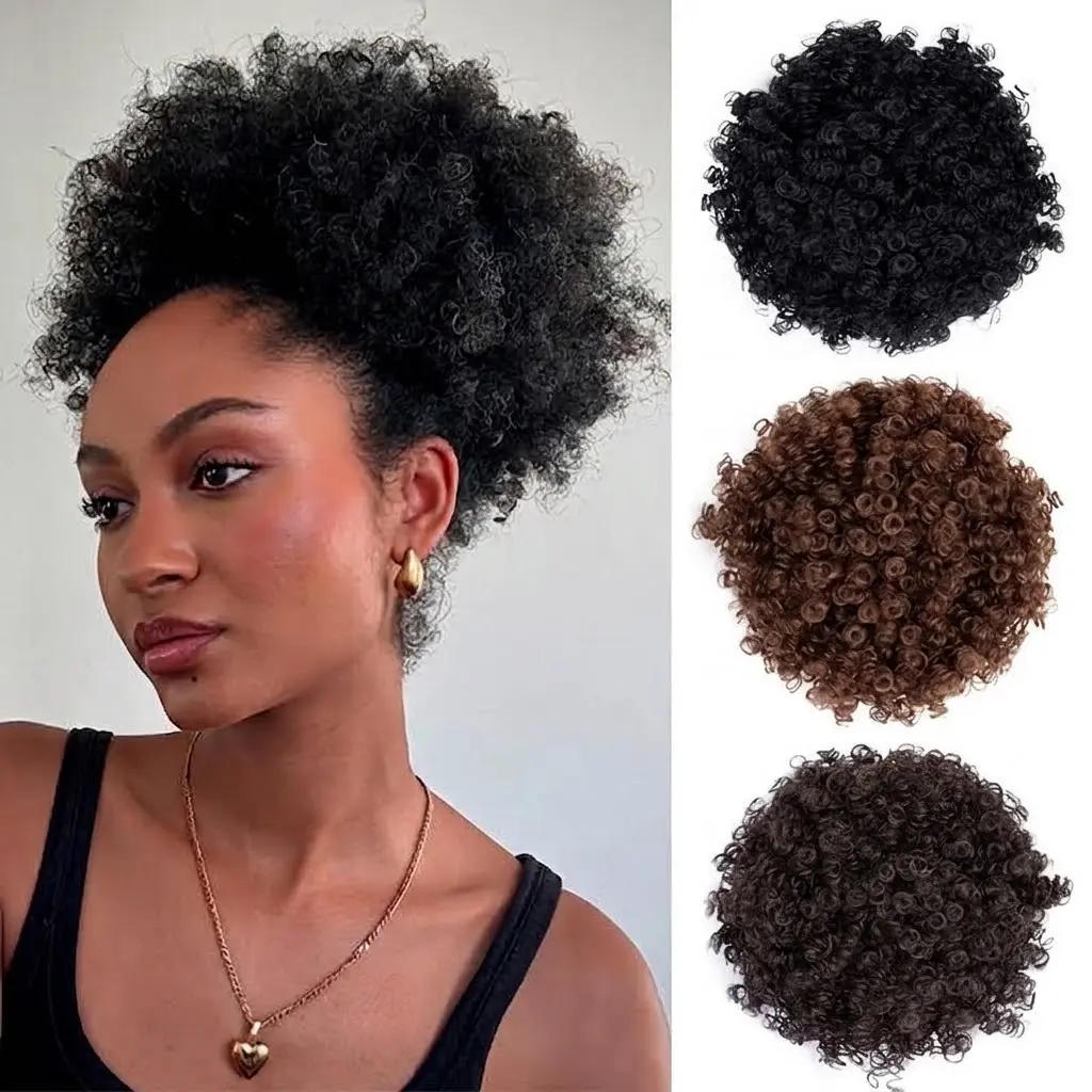 Chic Afro Puff Drawstring Ponytail - Kinky Curly Bun Hairpiece with Secure Clips & Adjustable Strap, Breathable Mesh Net - Versatile for All Women
