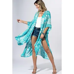 Aqua Palm-Leaf Kimono