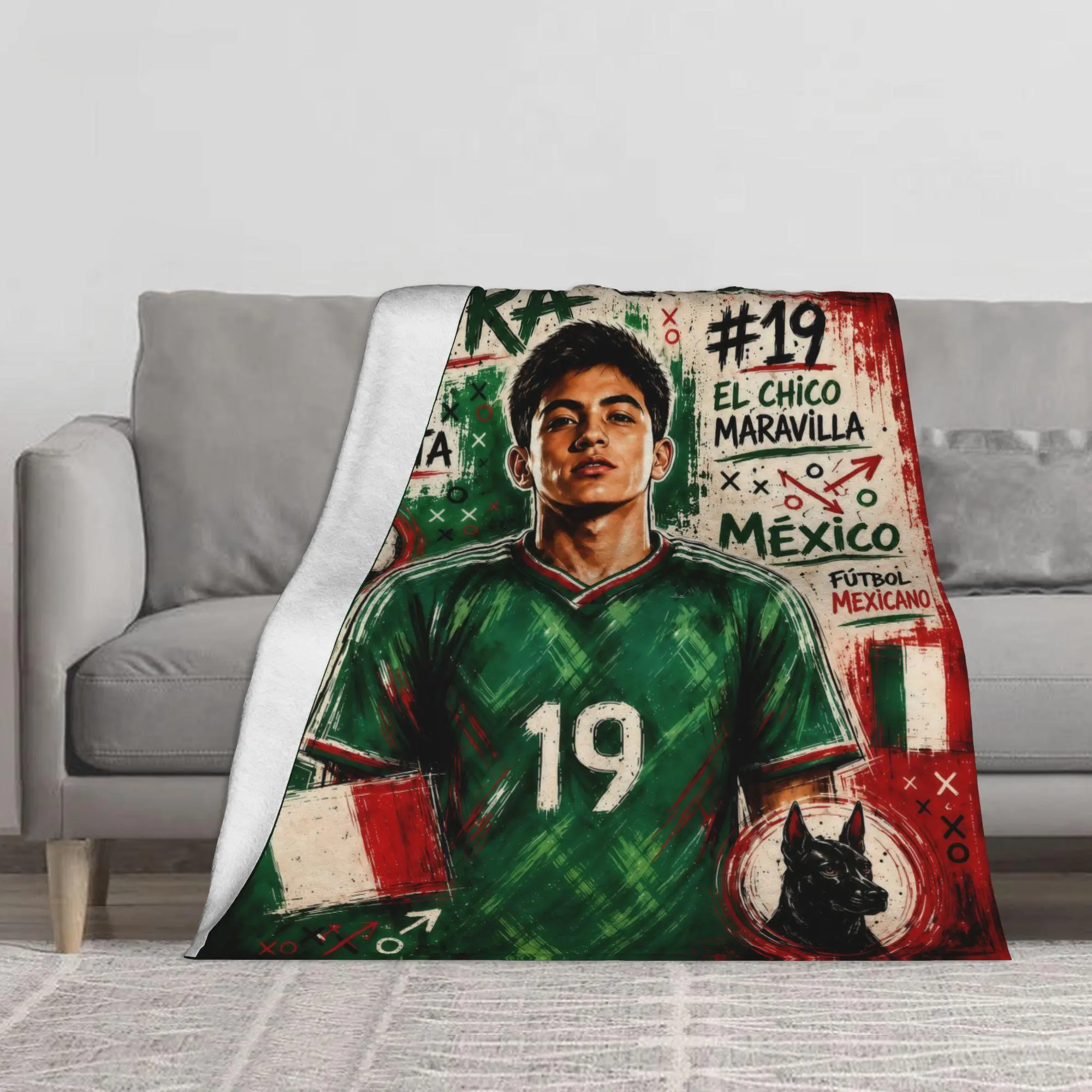 Gilberto Mora Mexico Soccer Retro Bootleg Flannel Fleece Blanket, Multi‑Size Cozy Soft Plush Throw, Mexican Football Player #19 Vintage Collage Printed Blanket for Couch Bed, Great Gift for Futbol Supporters