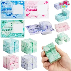 28 PCS Valentine's Day Gift Cards with Infinity Magic Toys, Relaxing Hand-Held Fidget Toys for Kids, Valentine Party Favors Classroom Exchange and Goodie Bag Stuffers