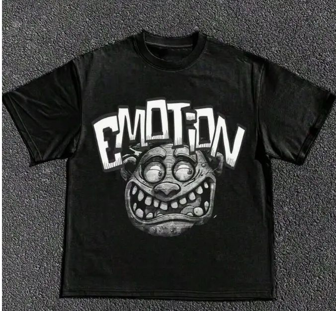 Wild unfiltered chaotic emotion grinning monster graffiti tee daily hangout chill vibe summer 100% cotton short sleeve adhesive print unisex oversized black top