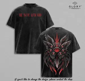 Be Not Afraid Seraphim Angel T-Shirt | Biblical Guardian Angel With Many Eyes | Christian Faith Vintage Washed Oversized Tee | Spiritual Warrior Shirt | Dark Angel Graphic Streetwear | Religious Apparel For Believers USA