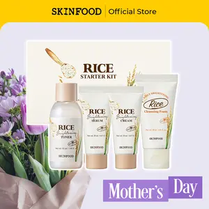 [SKINFOOD Official] Rice Starter Kit | mothersdaygift, Rice Toner, Rice Serum, Rice Moisturizer, and Rice Face Wash for Glass Skin, Korean Skin Care Set, Travel Size Kit, Stocking Stuffers, Gift Set for Mom