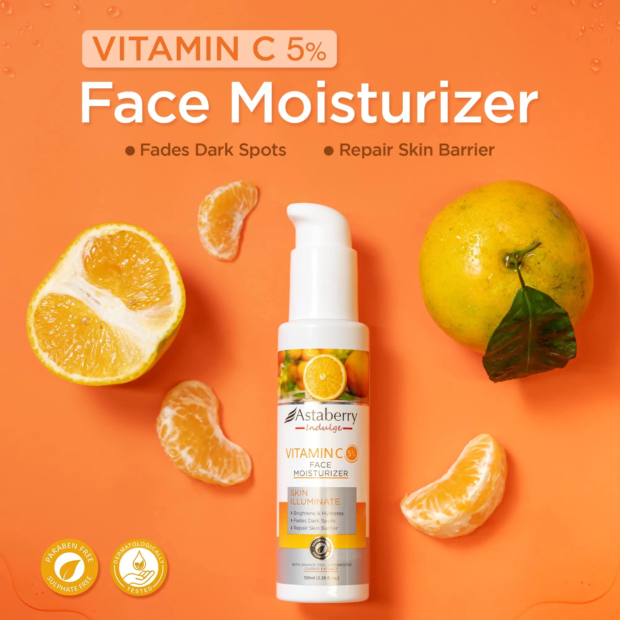 ASTABERRY Vitamin C Face Moisturizer | Reduces Dark Spots & Blemishes | Lightweight, Brightening & Hydrating | Formulated with Orange Peel and Carrot Extract | Vitamins A,B,C, K - 3.38 Fl Oz