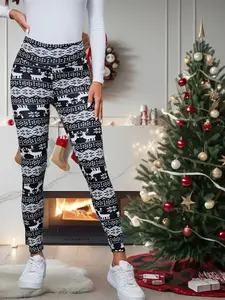 Women's Christmas Winter Warm High-Waisted Elastic Fashion Slim Fit Bottoms, Casual Sporty Style, All Seasons Wear High Stretch Leggings