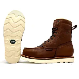 Fuerbo Handcrafted Lightweight Leather Work Boot PU Goodyear Welt Sole Slip-Resistant Anti-Fatigue Lace Up