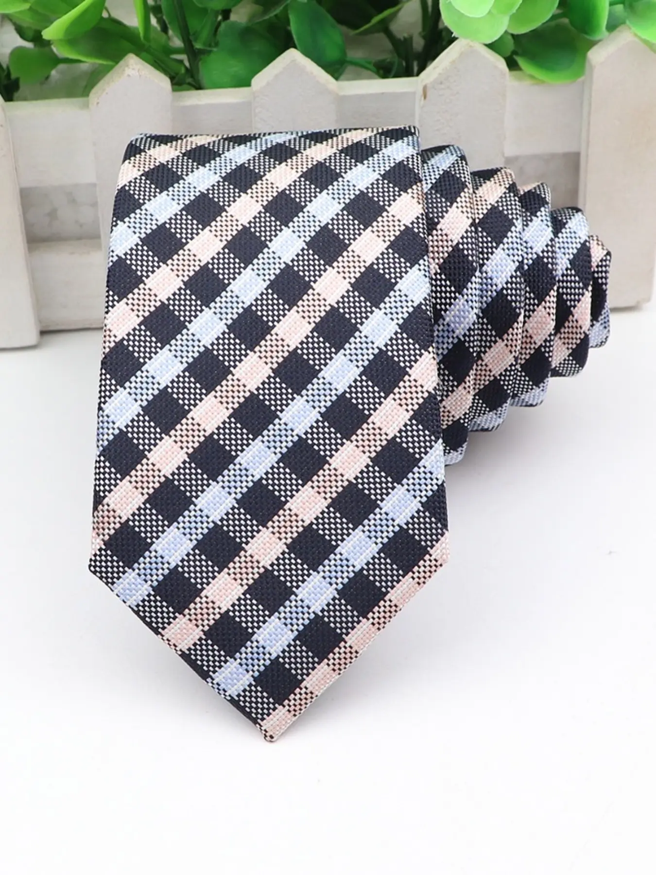 Men's Solid Color 6cm Tie, Horizontal Striped Pattern, Lightweight Design, Suitable for Business, Parties, Daily Wear, Casual Style, Plaid Print Tie, Casual Elegant Tie, Neck Tie