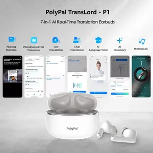 PolyPal P1 7-in-1 AI Translator Earbuds, 138 Languages & Accents, Real-Time Translation, Bluetooth Wireless Earphones for Travel, Meetings, Immigration, Study Abroad, Language Learning&Music (Use with PolyPal App)