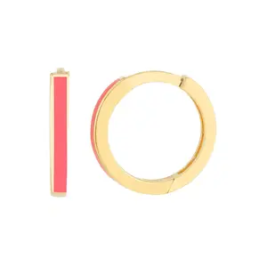 14K Gold Neon Pink Enamel Huggie Earrings