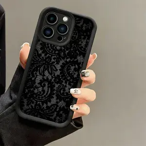 Premium Edgy Dark Charming Lace Printed Pattern Phone Case for iPhone X/11/12/13/14/15/16/17 Pro Max/Plus/Air - Ultra-Thin Heavy-Duty Shockproof Liquid Silicone Cover, Unique Gift for Men Durable Smartphone