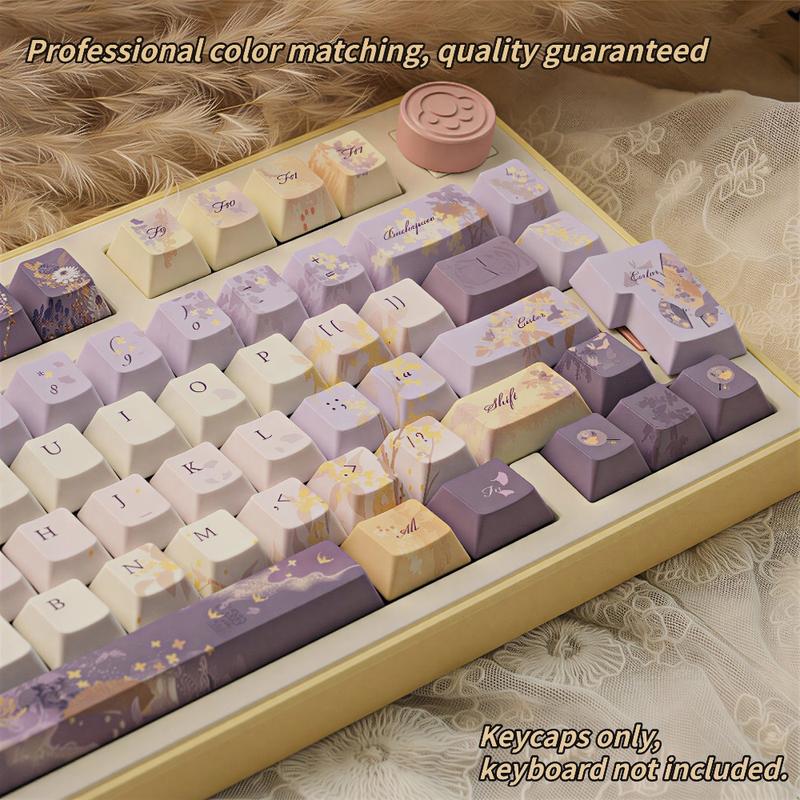 New "Osmanthus Over Longs" Themed 120-Key PBT Keycaps, CHERRY Profile Design Mechanical Keyboard Keycaps with 5-Side Dye-Sublimation Full-Color Craftsmanship, Wear-Resistant & Anti-Shine Mechanical Keyboards.