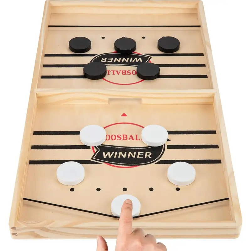 Fast Sling Puck Game - Test Your Speed and Accuracy with This Fast-Paced Wooden Air Hockey Board Game - Guaranteed Fun for Family Night or Friends Party