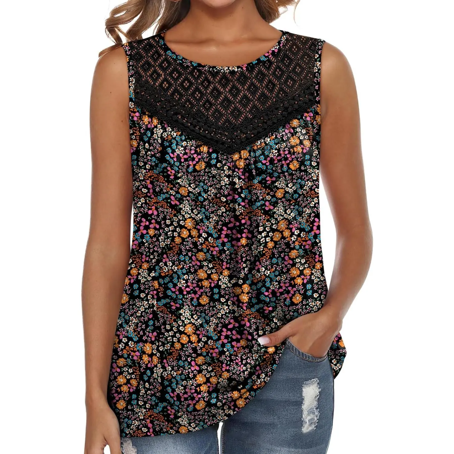 XIEERDUO Womens Tank Tops Sleeveless Lace Crochet Boho Tops Loose Fit Pleated Tunics Crewneck Summer Vacation Outfits Flowy XIEERDUO Womens Tank Tops Sleeveless Lace Crochet Boho Tops Loose Fit Pleated Tunics Crewneck Summer Vacation Outfits Flowy