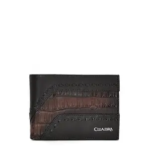 CUADRA Men's Plunge Brown Embossed Leather Woven Wallet