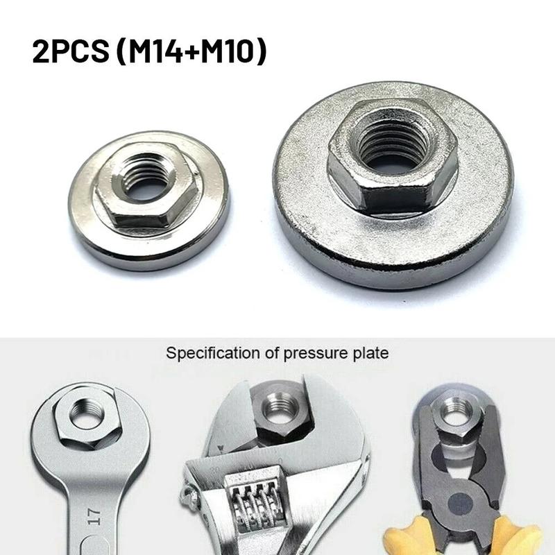 2-Size Set Heavy Duty Flange Lock Nuts (M10-M14 Thread), Wear-Resistant High-Hardness Metal Fasteners, Universal Spares for Angle Grinding Tools, Home Workshop Equipment Repair