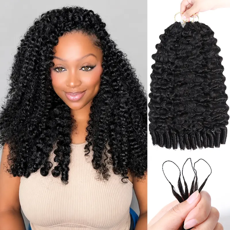 Burmese Curly Crochet Hair Feather Human Hair Extension Boho Braids Knotless Box Braids 4 To 5 Pcs For Full Head #DealsForYouDays