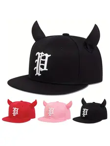 Men's Gothic Letter P Embroidered Baseball Cap, Adjustable Snapback, Polyester Fiber, Sun Protection, Hip Hop Style Outdoor Casual Wear, Quality Caps