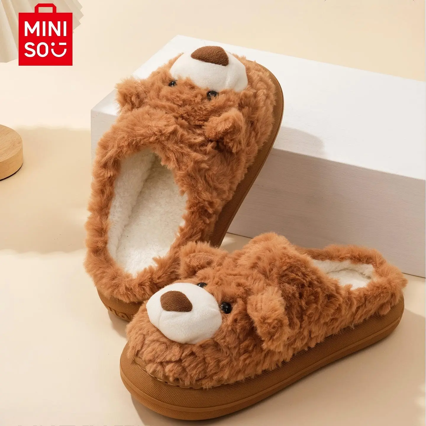 Gift Bear Series Half-Cover Plush Slippers - Cute Plush Bear Slippers for Girls, Warm Indoor Slippers for Winter, a Perfect Christmas Gift for Girls，Back To School