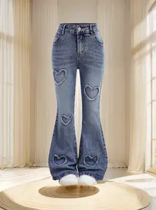 Cute Heart Jeans for Girls! Stretchy Flared Jeans Perfect for 8Y-12Y Girls  Elastic Waist & Adorable Heart Details - Trendy & Comfy! #GirlsJeans #KidsFashion core outfit